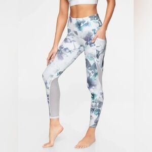 Athleta "Floral Mudra 7/8 Leggings" High Rise White Mesh Panel | Women's Size XS